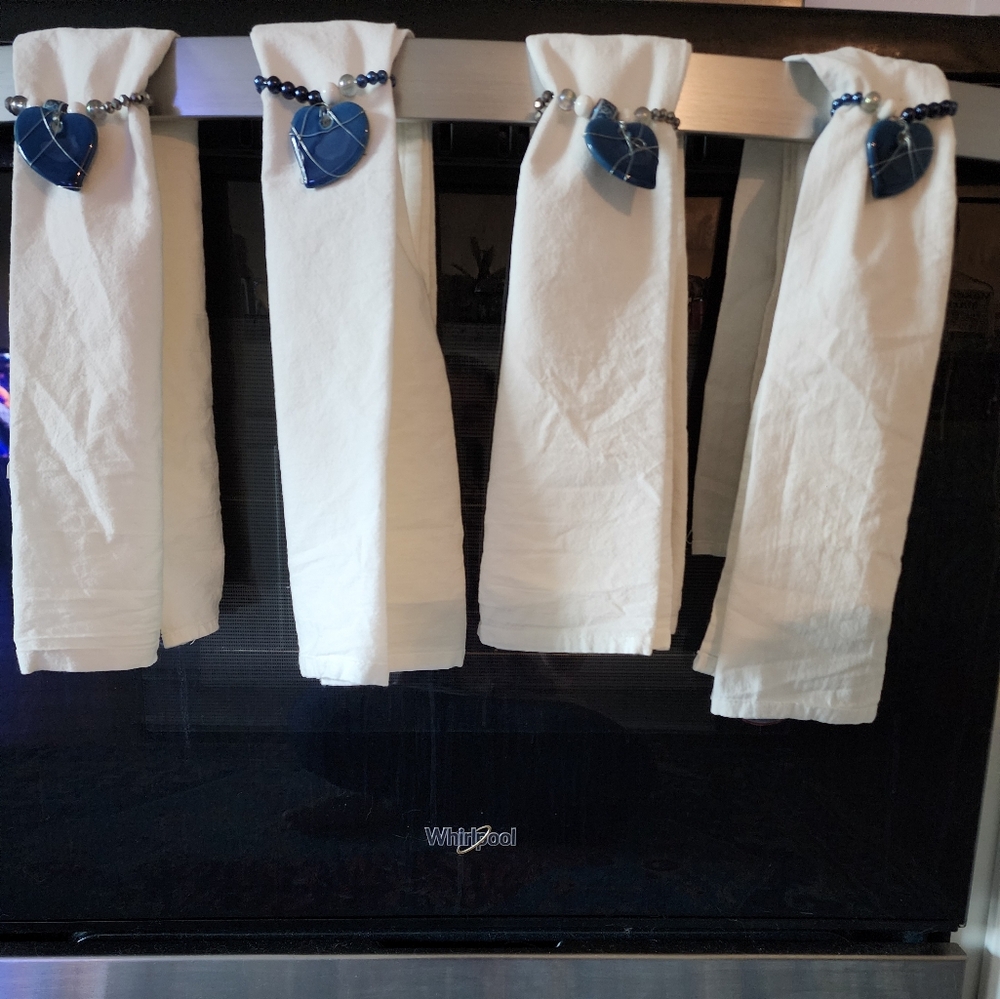 White Kitchen Towels with Blue Accents